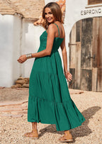 PRETTYGARDEN Women's Summer Maxi Dress Casual Boho Sleeveless Spaghetti Strap Smocked Tiered Long Beach Sundresses