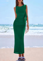 PRETTYGARDEN Women's Summer Maxi Dresses Sleeveless Ruffle Formal Wedding Guest Cocktail Mesh Bodycon Split Long Dress