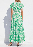 PRETTYGARDEN Women Summer Maxi Dresses Short Sleeve V Neck Button Floral Tiered Flowy Boho Sundress Beach Outfits