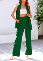 PRETTYGARDEN Women's 2 Piece Outfits Sleeveless Suit Vest and Wide Leg Pants Business Casual Blazer Sets