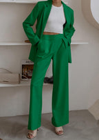 PRETTYGARDEN Women's Fall Two Piece Outfits Dressy Blazer Jacket and Wide Leg Pants Pockets Business Casual Office Suit Sets
