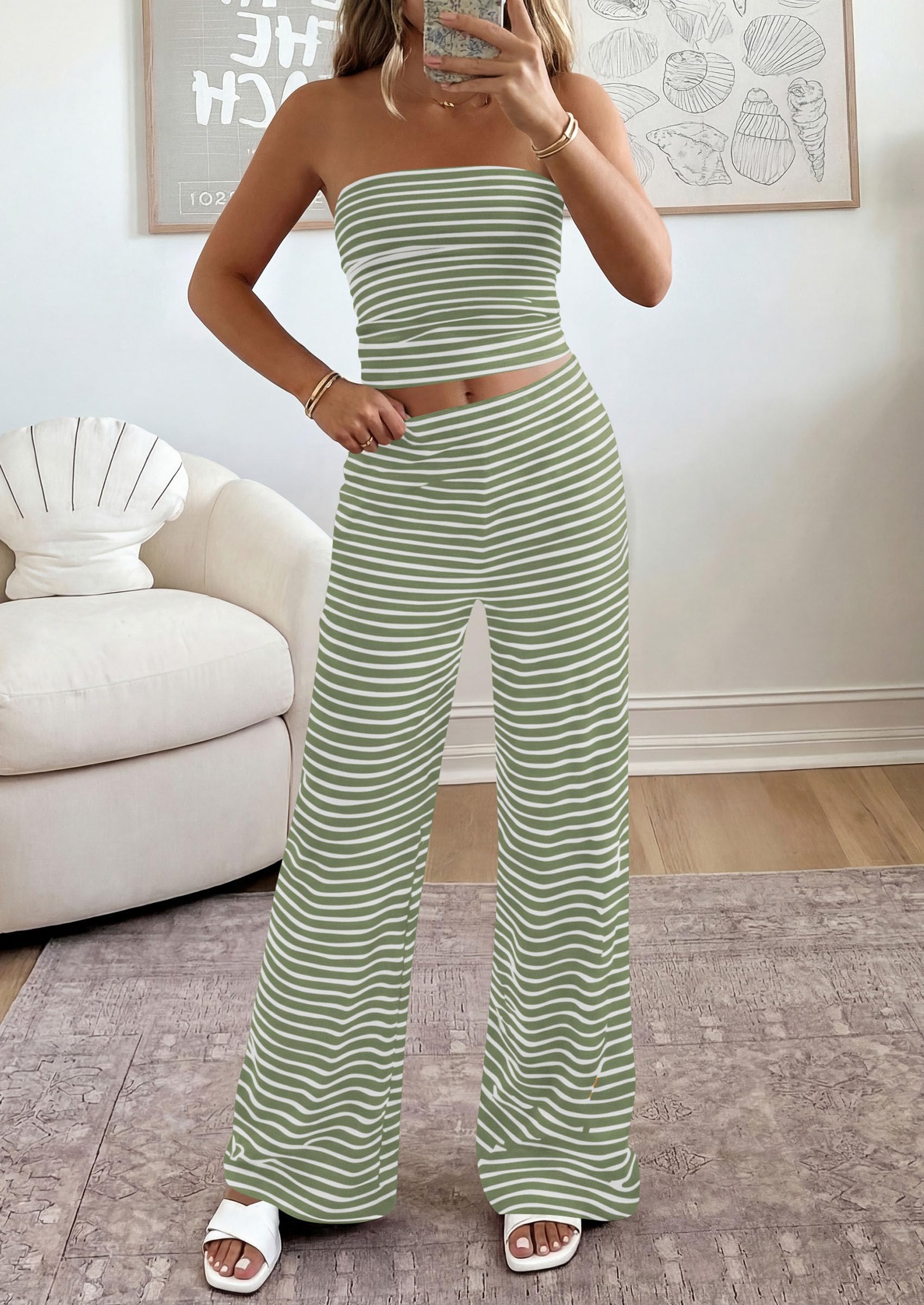 PRETTYGARDEN Summer Sets Women 2 Piece Outfits Matching Striped Loungewear Spring Airport Travel Beach Vacation Clothes