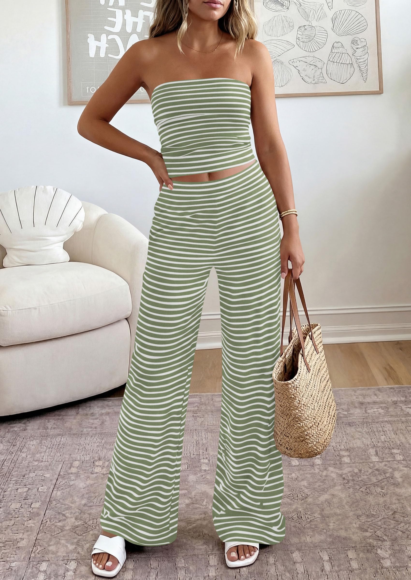 PRETTYGARDEN Summer Sets Women 2 Piece Outfits Matching Striped Loungewear Spring Airport Travel Beach Vacation Clothes