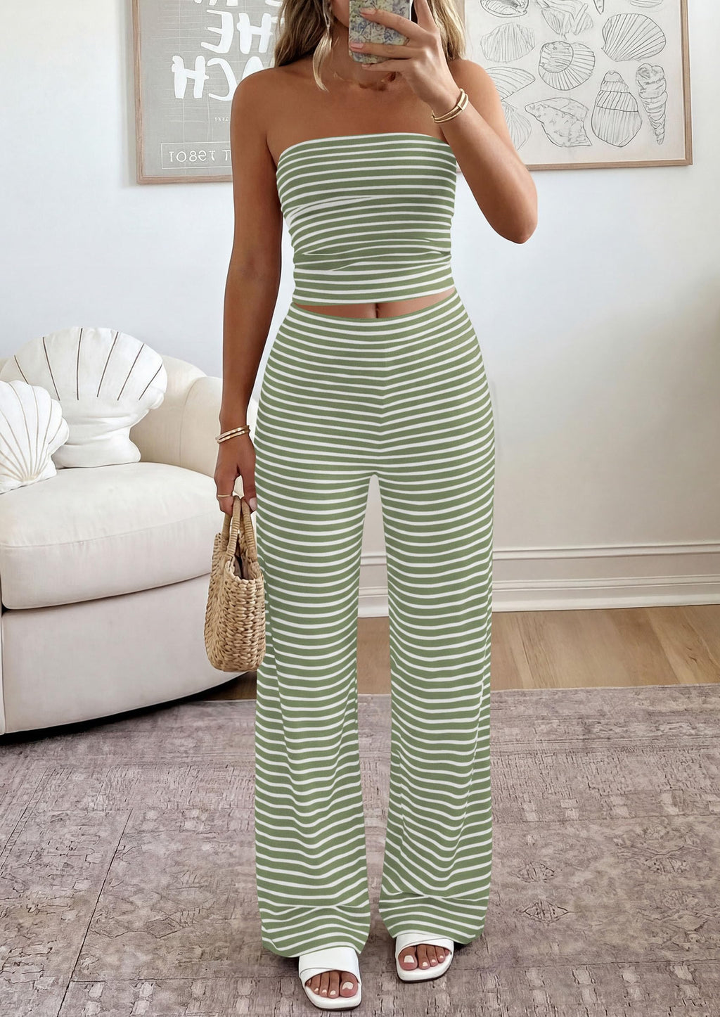 PRETTYGARDEN Summer Sets Women 2 Piece Outfits Matching Striped Loungewear Spring Airport Travel Beach Vacation Clothes