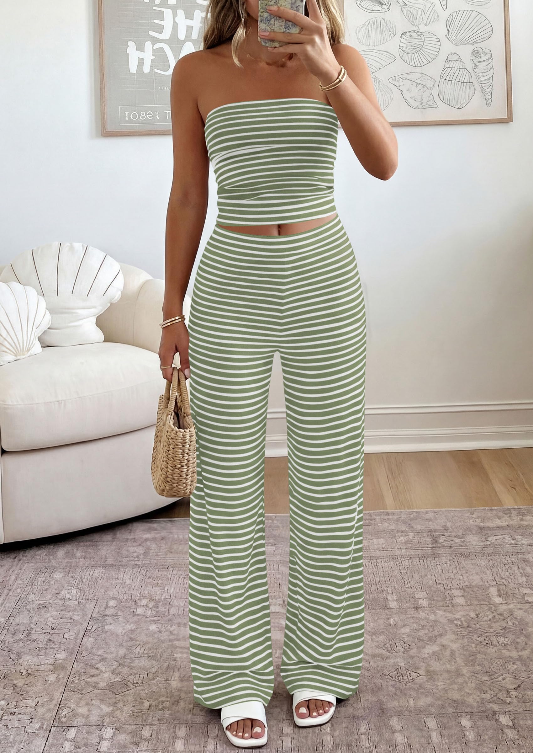 PRETTYGARDEN Summer Sets Women 2 Piece Outfits Matching Striped Loungewear Spring Airport Travel Beach Vacation Clothes