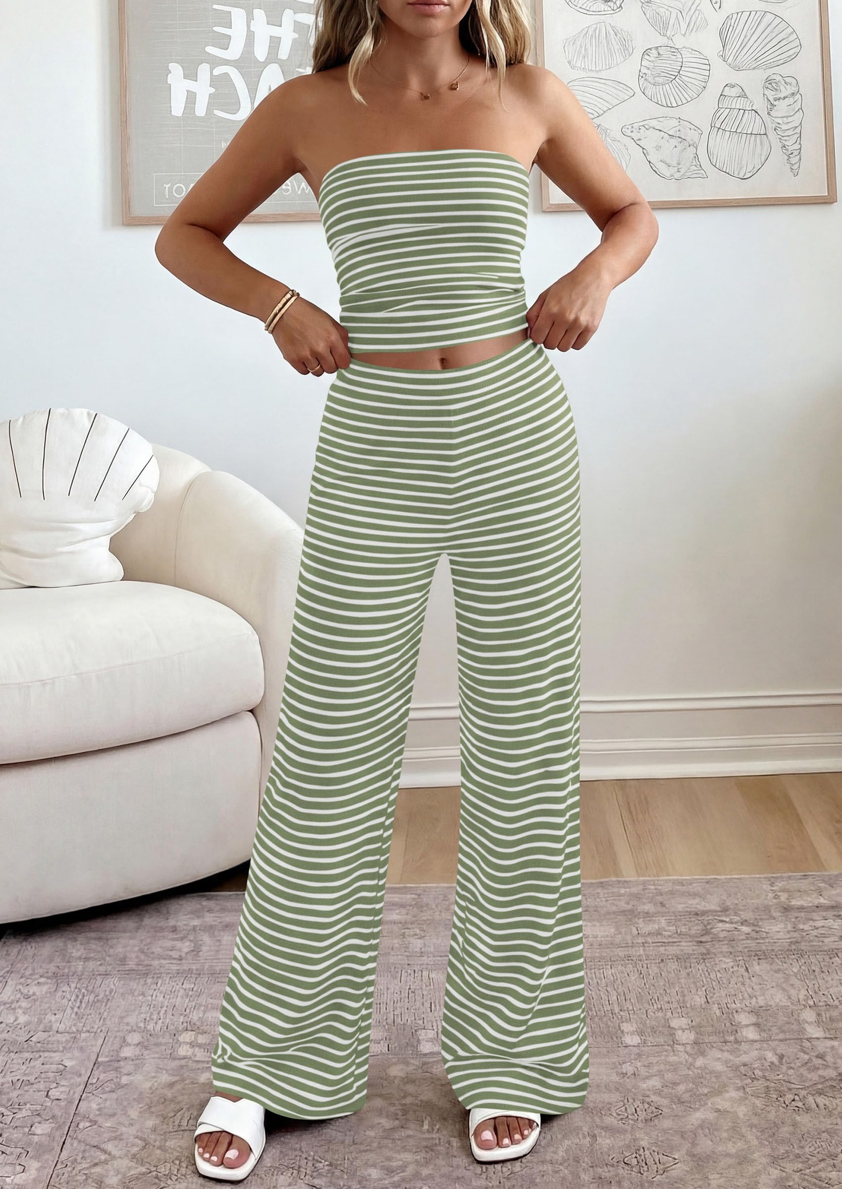 PRETTYGARDEN Summer Sets Women 2 Piece Outfits Matching Striped Loungewear Spring Airport Travel Beach Vacation Clothes