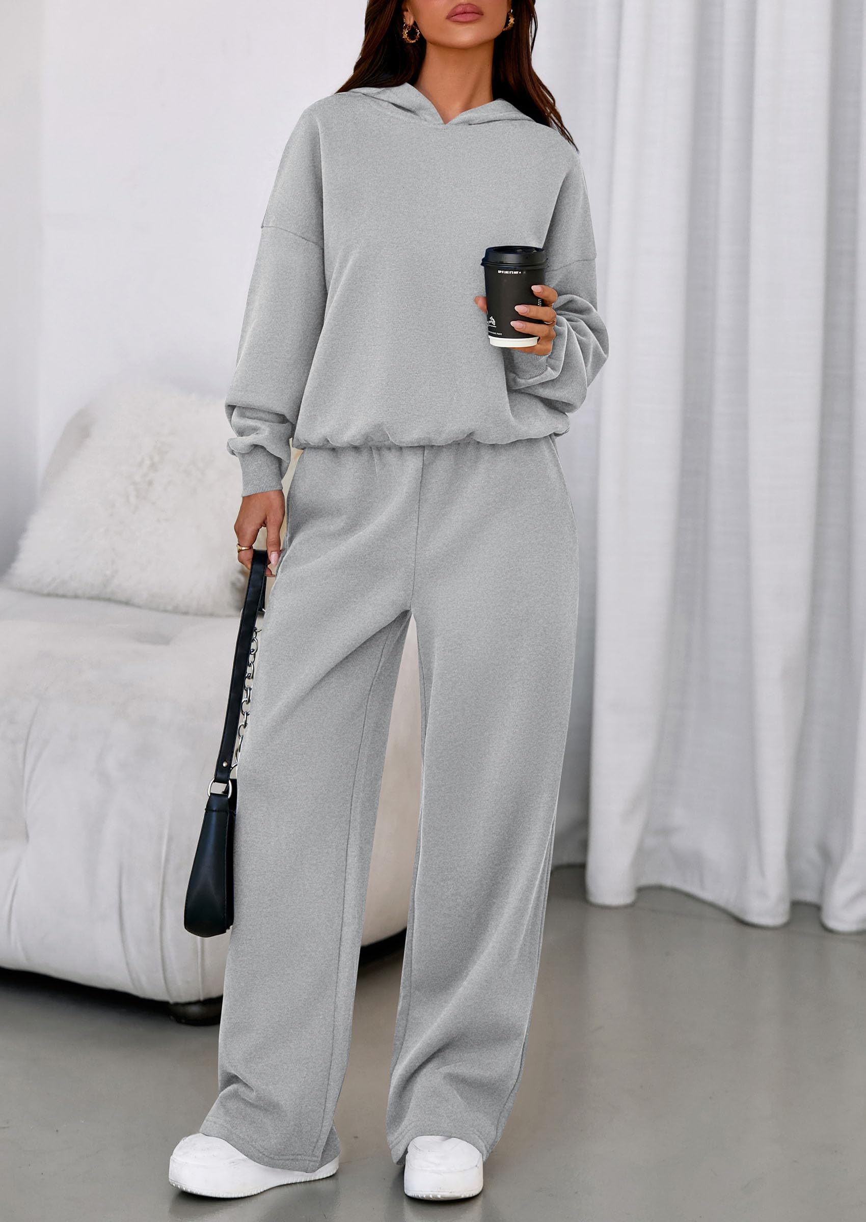 PRETTYGARDEN Womens Sweatsuits 2 Piece Set Casual Winter Long Sleeve Hoodie Loose Wide Leg Sweatpants Fall Tracksuit