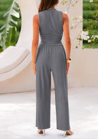 PRETTYGARDEN 2 Piece Sets Sleeveless Tank Ribbed Travel Vacation Lounge Wear Outfits
