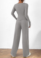 PRETTYGARDEN Women's 2 Piece Lounge Sets Asymmetrical Long Sleeve T Shirt Wide Leg Pants Casual Outfits Tracksuit