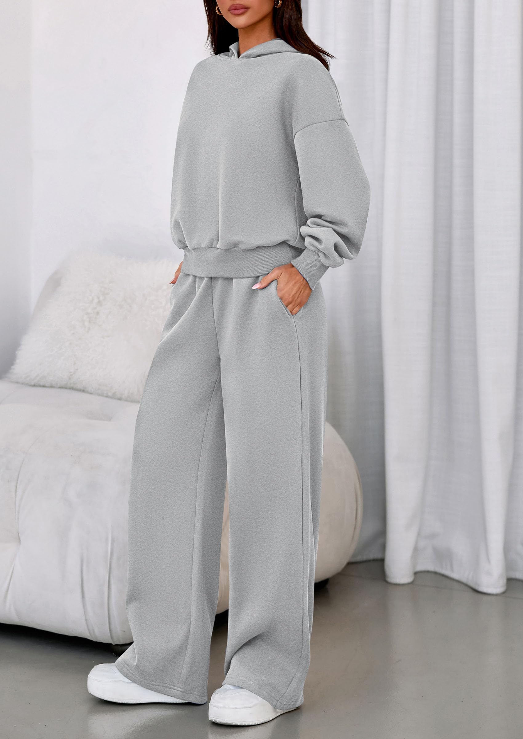 PRETTYGARDEN Womens Sweatsuits 2 Piece Set Casual Winter Long Sleeve Hoodie Loose Wide Leg Sweatpants Fall Tracksuit