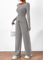 PRETTYGARDEN Women's 2 Piece Lounge Sets Asymmetrical Long Sleeve T Shirt Wide Leg Pants Casual Outfits Tracksuit