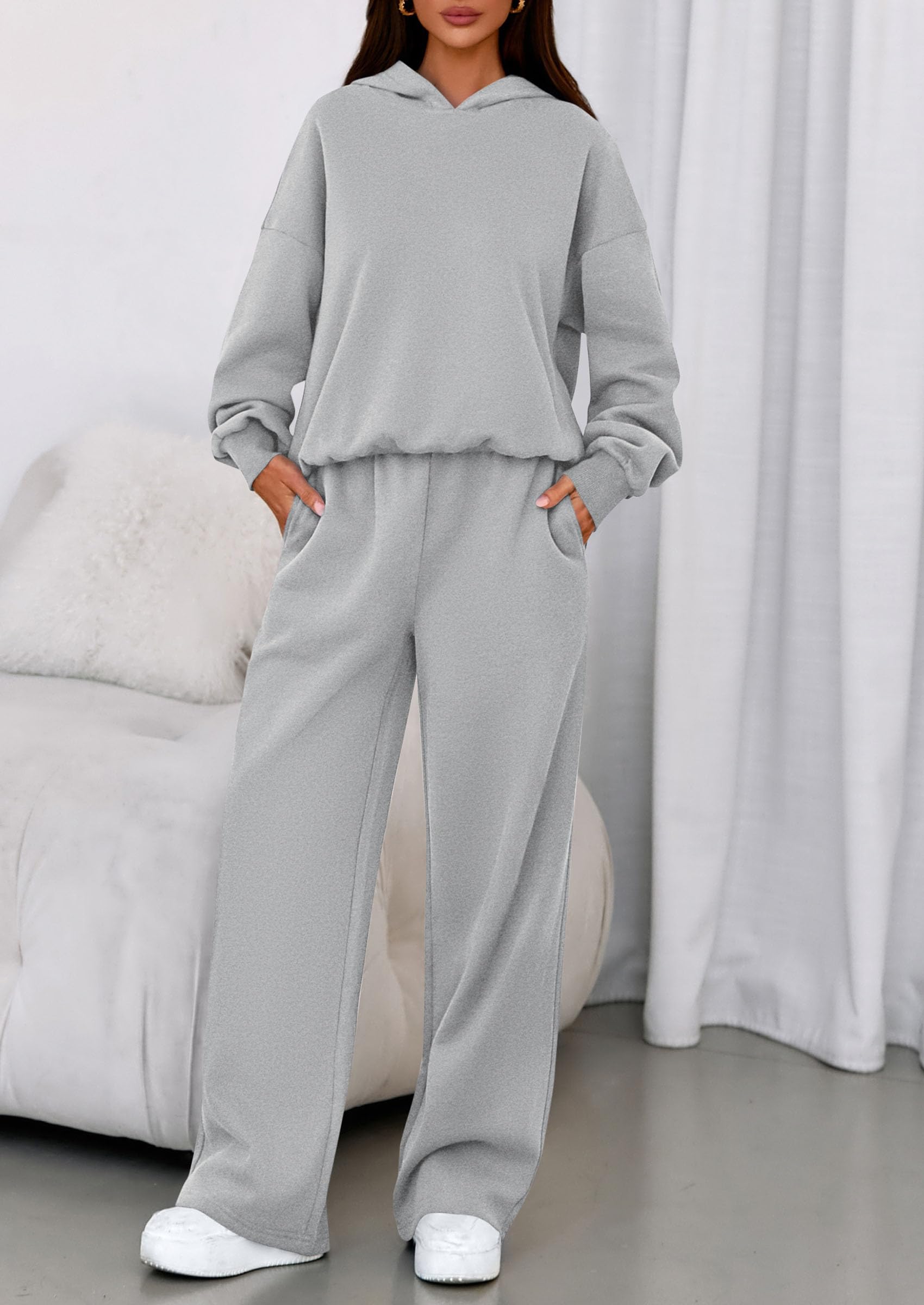 PRETTYGARDEN Womens Sweatsuits 2 Piece Set Casual Winter Long Sleeve Hoodie Loose Wide Leg Sweatpants Fall Tracksuit