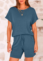 PRETTYGARDEN Two Piece Set for Women Summer Lounge Sets Shorts And Short Sleeve Tops Knitted Matching Travel Spring Outfits
