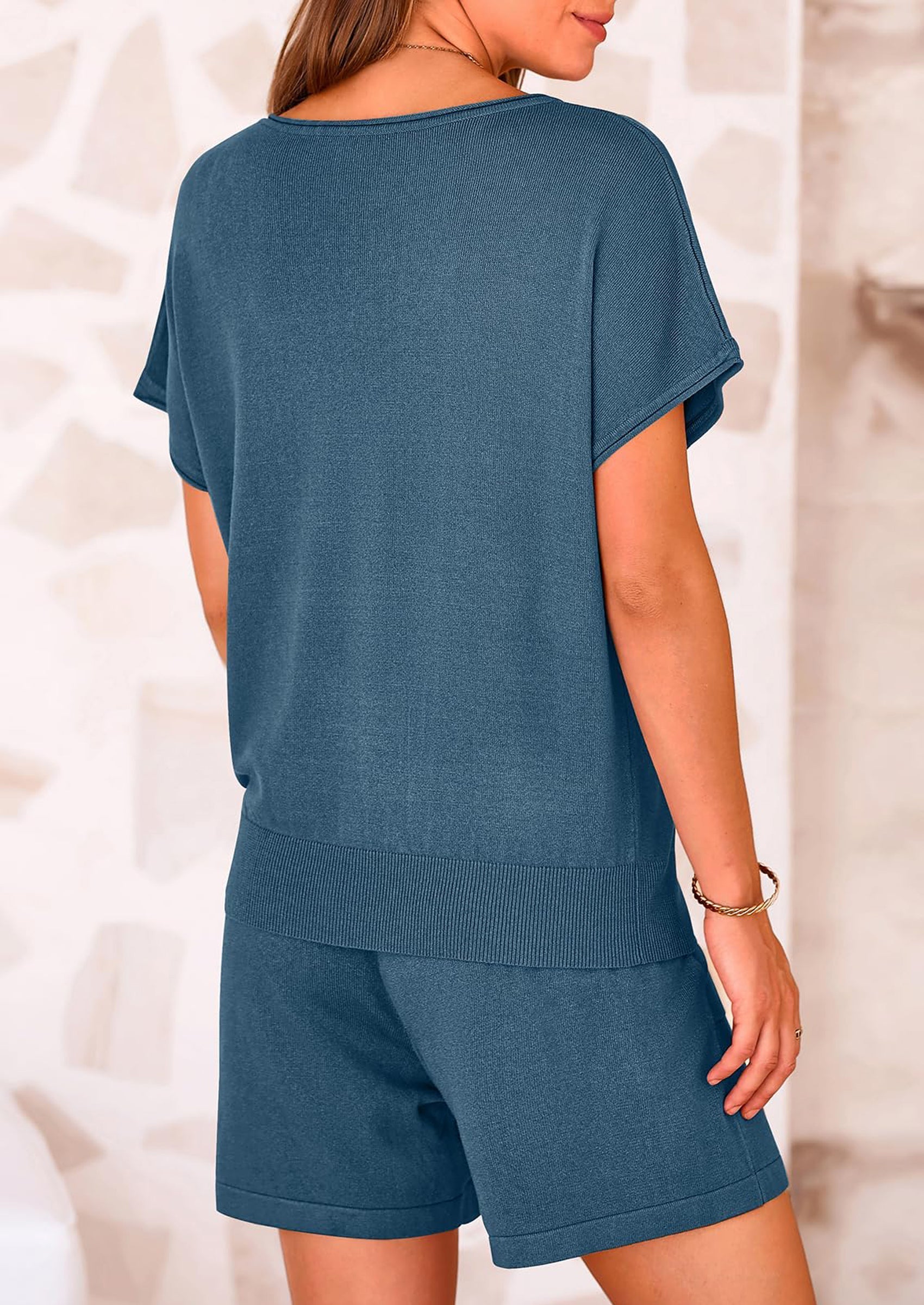 PRETTYGARDEN Two Piece Set for Women Summer Lounge Sets Shorts And Short Sleeve Tops Knitted Matching Travel Spring Outfits