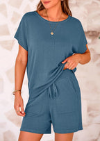 PRETTYGARDEN Two Piece Set for Women Summer Lounge Sets Shorts And Short Sleeve Tops Knitted Matching Travel Spring Outfits