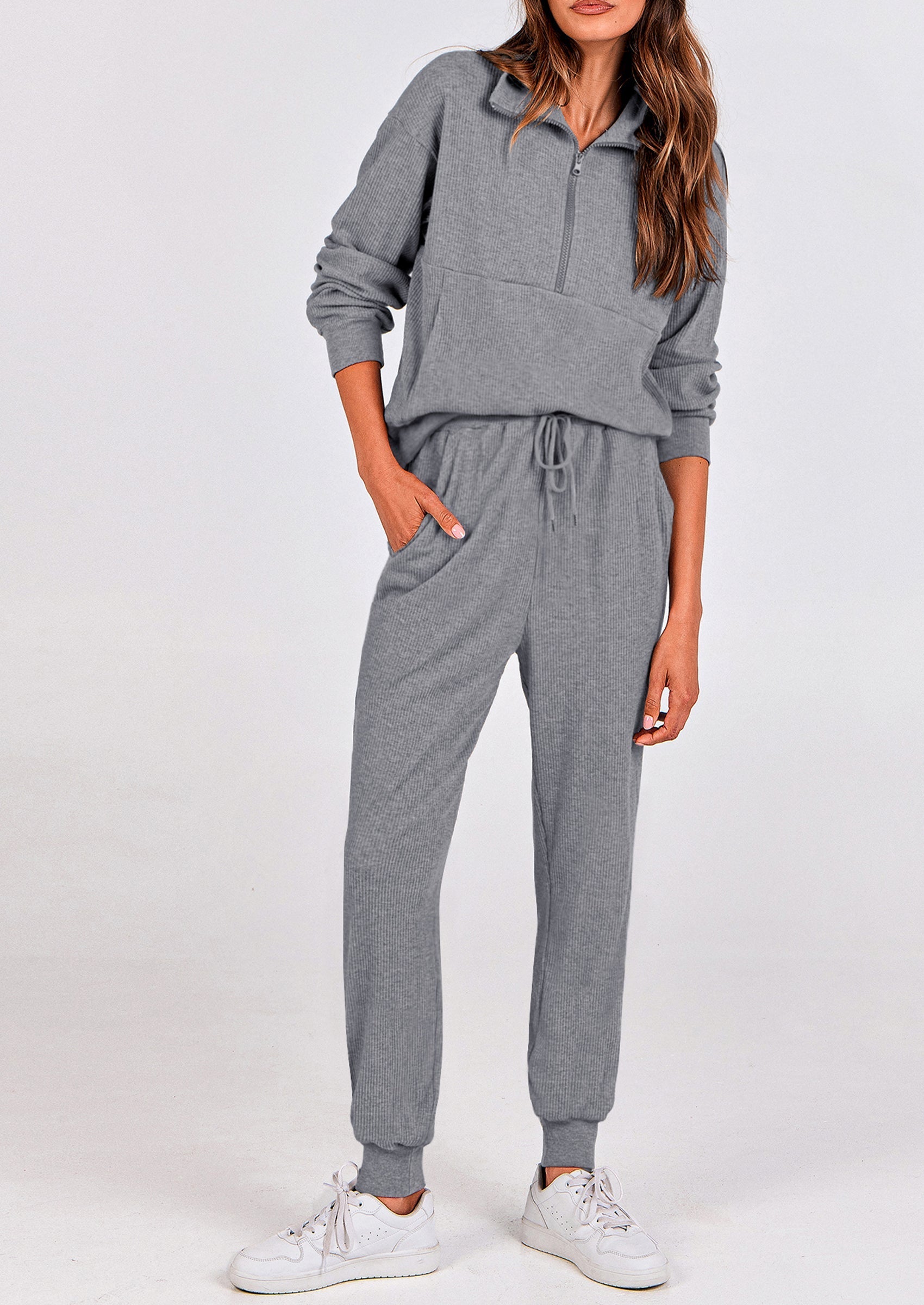 PRETTYGARDEN Women's Fall 2 Piece Lounge Sets Zip Up Sweatshirt Jogger Pants Sweat Track Suits Travel Outfit Winter Clothing