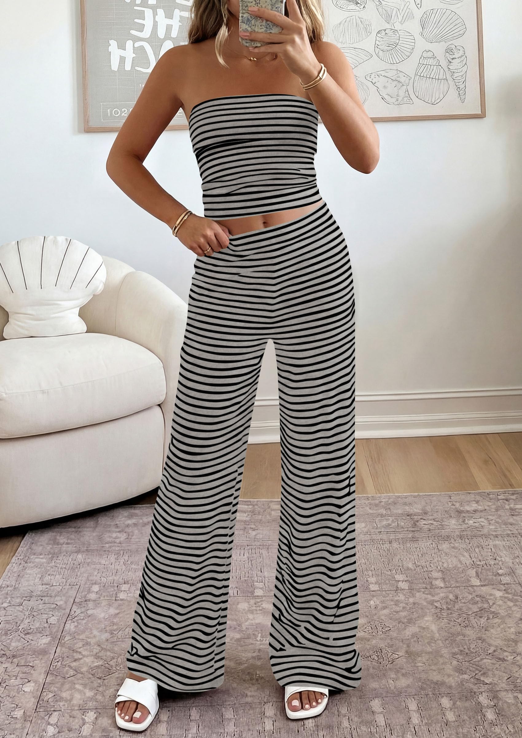 PRETTYGARDEN Summer Sets Women 2 Piece Outfits Matching Striped Loungewear Spring Airport Travel Beach Vacation Clothes