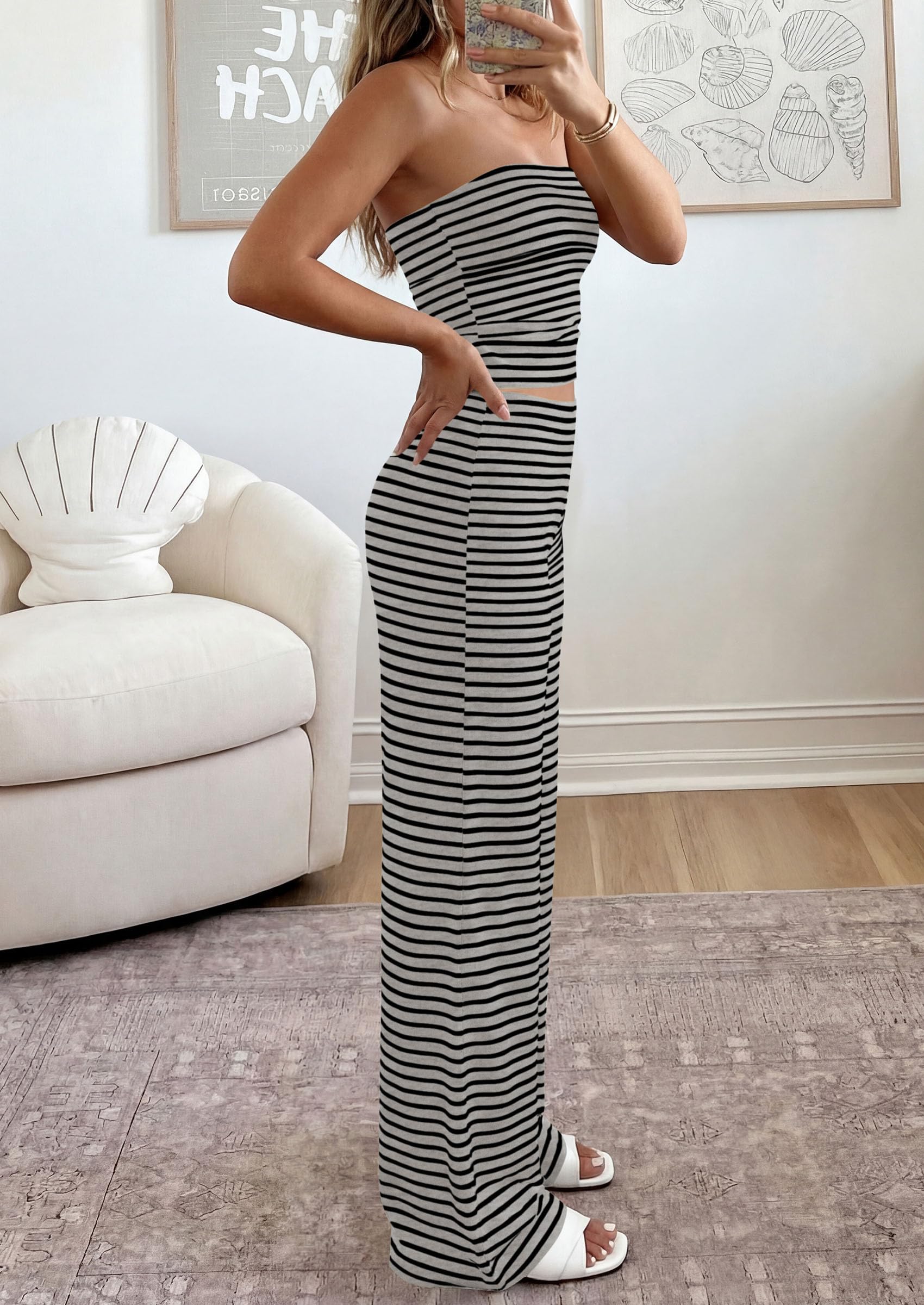 PRETTYGARDEN Summer Sets Women 2 Piece Outfits Matching Striped Loungewear Spring Airport Travel Beach Vacation Clothes