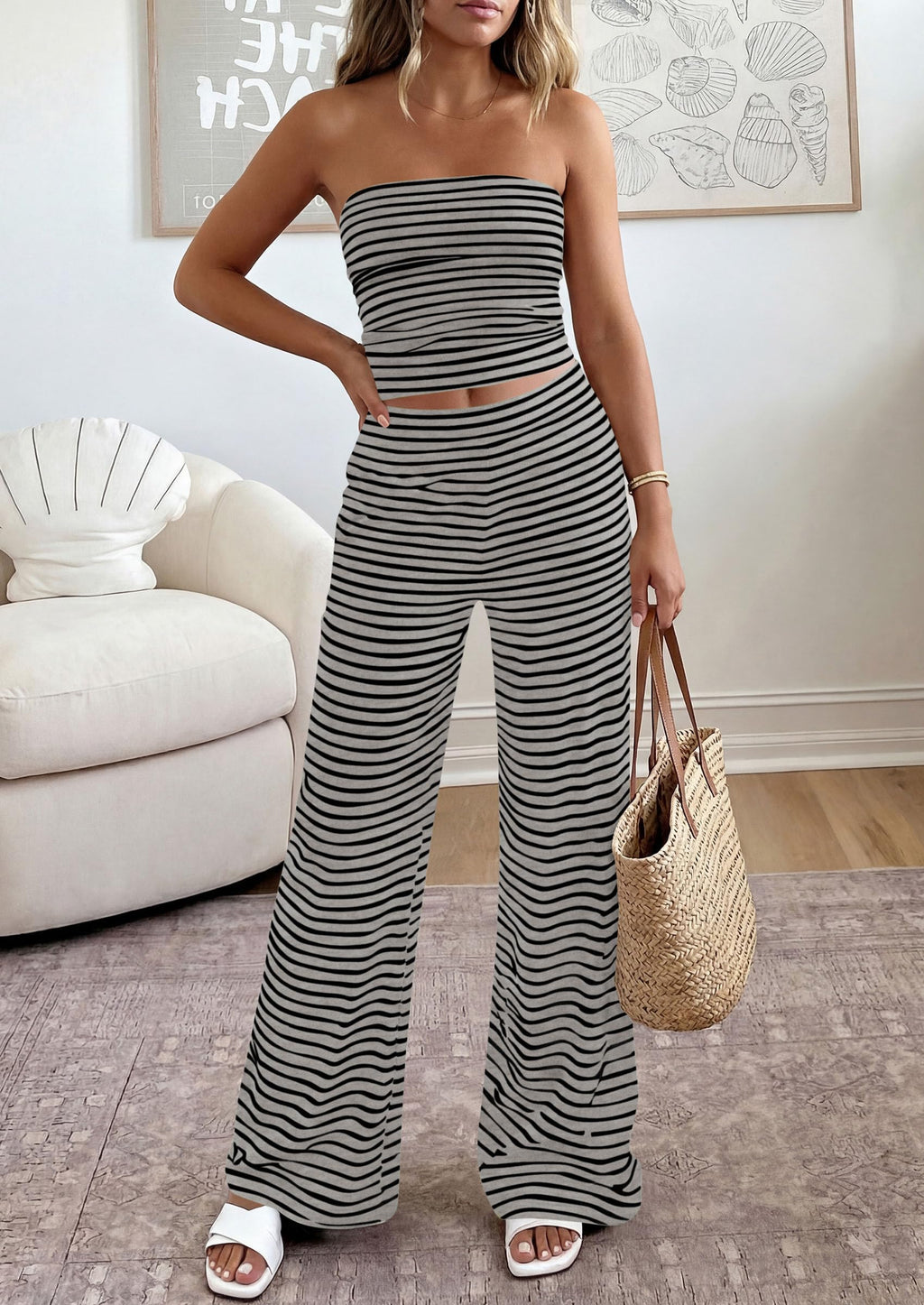 PRETTYGARDEN Summer Sets Women 2 Piece Outfits Matching Striped Loungewear Spring Airport Travel Beach Vacation Clothes