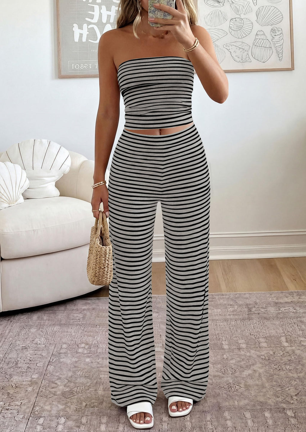 PRETTYGARDEN Summer Sets Women 2 Piece Outfits Matching Striped Loungewear Spring Airport Travel Beach Vacation Clothes