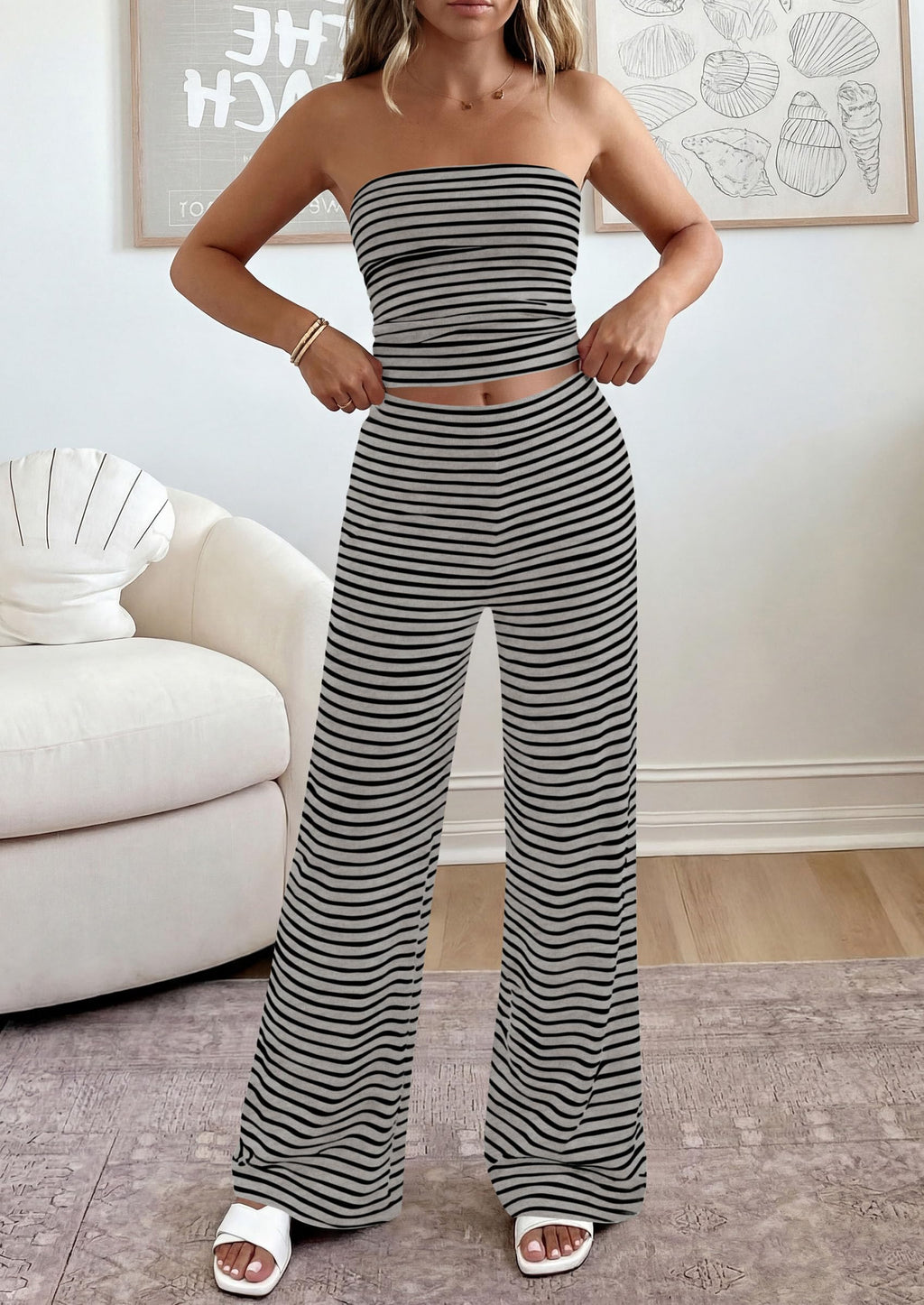 PRETTYGARDEN Summer Sets Women 2 Piece Outfits Matching Striped Loungewear Spring Airport Travel Beach Vacation Clothes