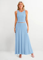 PRETTYGARDEN 2 Piece Maxi Skirt Sets Casual Knit Cropped Tank Top High Waisted Long Skirts Outfit