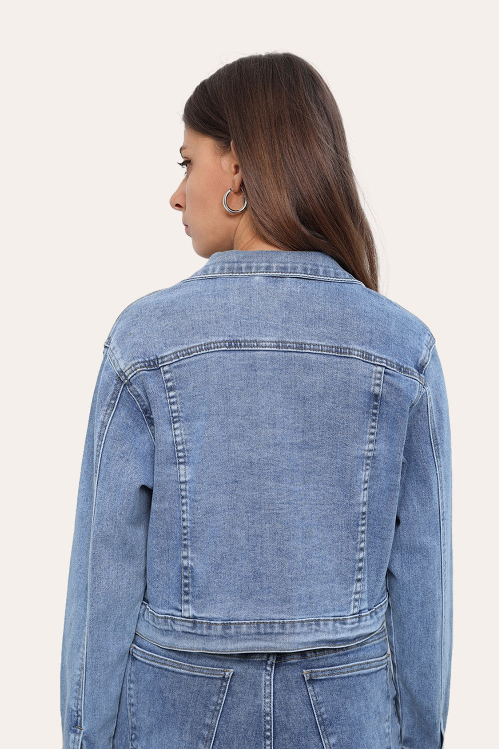 Stretchy Cropped Everyday Casual Denim Jacket in Blue
