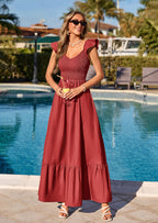 PRETTYGARDEN Women's Summer Casual Maxi Dresses Cap Sleeve V Neck Smocked Long Pockets Party Sundress Vacation Outfits