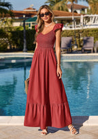 PRETTYGARDEN Women's Summer Casual Maxi Dresses Cap Sleeve V Neck Smocked Long Pockets Party Sundress Vacation Outfits