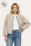 Oversized Zip-Up Casual Bomber Jacket in Beige