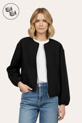 Oversized Zip-Up Casual Bomber Jacket in Black