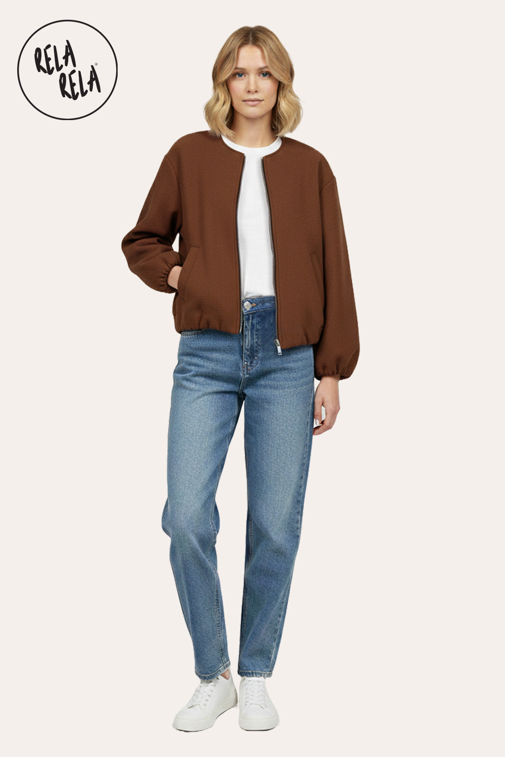 Oversized Zip-Up Casual Bomber Jacket in Chocolate