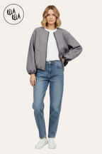 Oversized Zip-Up Casual Bomber Jacket in Grey