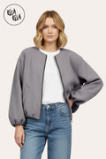 Oversized Zip-Up Casual Bomber Jacket in Grey