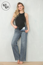 Premium Figure Hugging Fits Everybody Sleeveless High Neck Stretch Woven Double Layered Bodysuit in Black