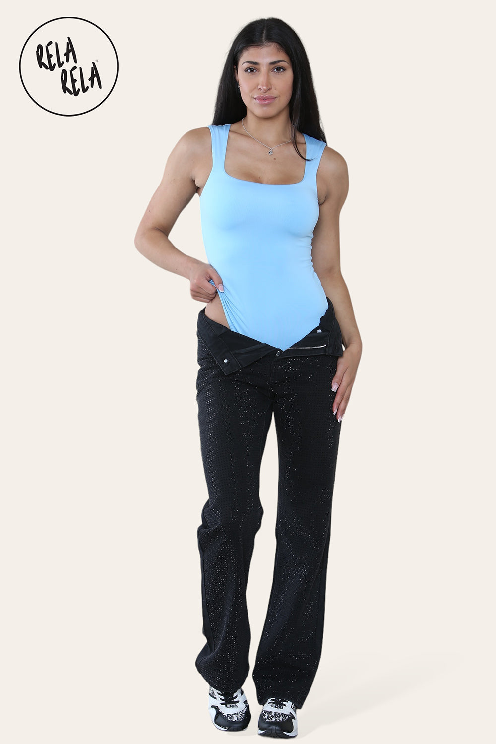 Premium Slinky Double Layered Square Neck Brazilian Bodysuit in Baby Blue