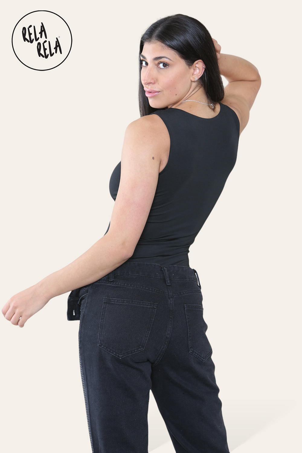 Premium Slinky Double Layered Square Neck Brazilian Bodysuit in Black