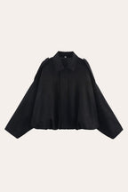 Faux Suede Zip-Up Bomber Jacket in Black