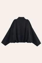 Faux Suede Zip-Up Bomber Jacket in Black