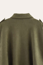 Faux Suede Zip-Up Bomber Jacket in Khaki