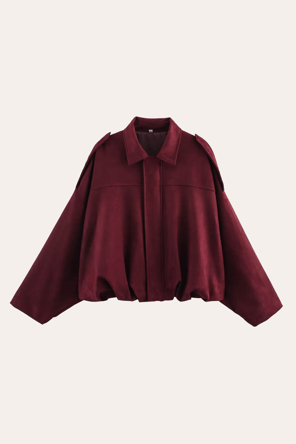 Faux Suede Zip-Up Bomber Jacket in Burgundy