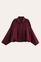 Faux Suede Zip-Up Bomber Jacket in Burgundy