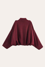 Faux Suede Zip-Up Bomber Jacket in Burgundy