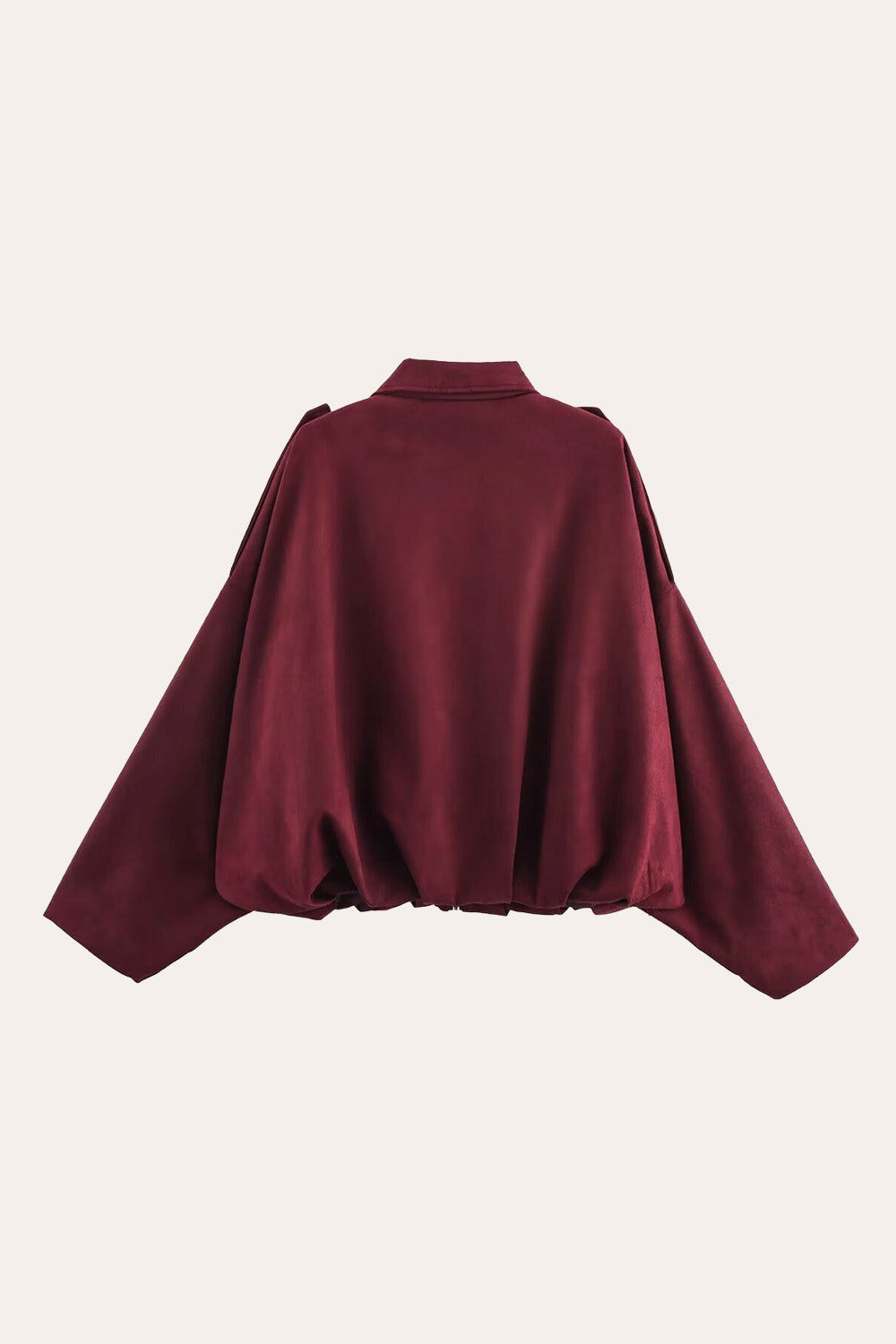 Faux Suede Zip-Up Bomber Jacket in Burgundy