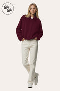 Faux Suede Zip-Up Bomber Jacket in Burgundy