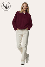 Faux Suede Zip-Up Bomber Jacket in Burgundy