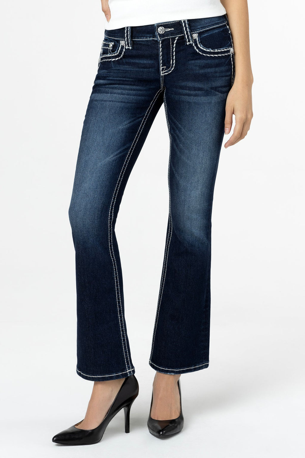 Loose Saddle Stitch Border Bootcut Jeans