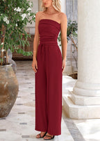 PRETTYGARDEN 2 Piece Sets Casual Ribbed Knit Crop Tube Top Wide Leg Pants Lounge Set