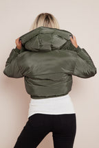 Cropped Puffer Jacket With Hood Padded in Khaki