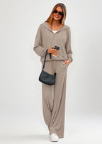 PRETTYGARDEN Women's 2 Piece Fall Lounge Sets Zip Up Hoodie Wide Leg Pants Tracksuit Matching Travel Outfits Clothes